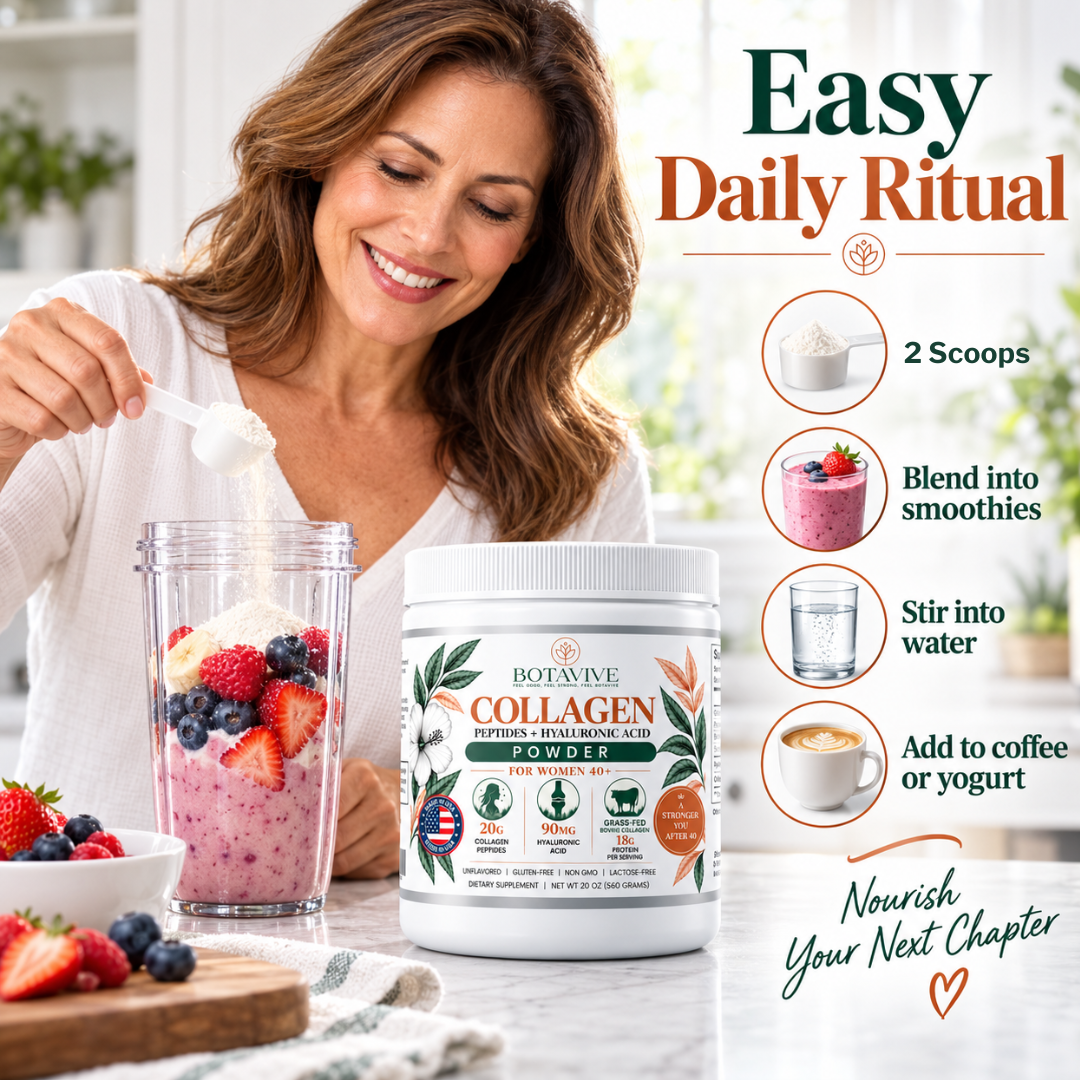 Woman in her 50s rotating her wrists gently before starting her morning routine