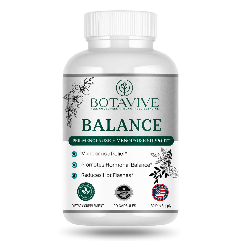 Botavive Balance menopause supplement bottle for hot flashes and hormonal support