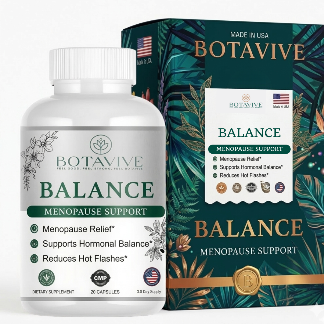 Botavive Balance menopause support supplement bottle and packaging on a white background