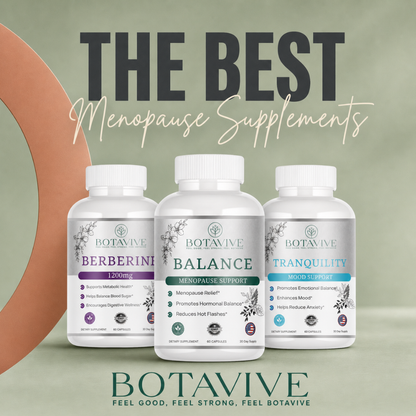 Three Botavive menopause support supplement bottles on a light green background with text 'The Best Menopause Supplements'.