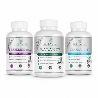 Botavive Menopause Relief Bundle with Balance, Berberine 1200 and Tranquility supplements for women in perimenopause and menopause
