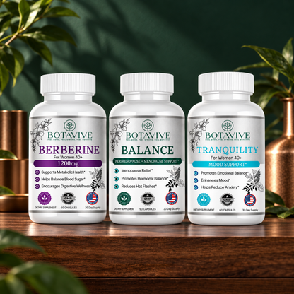 Radiance and Vitality Bundle supplement bottles styled with fresh fruit