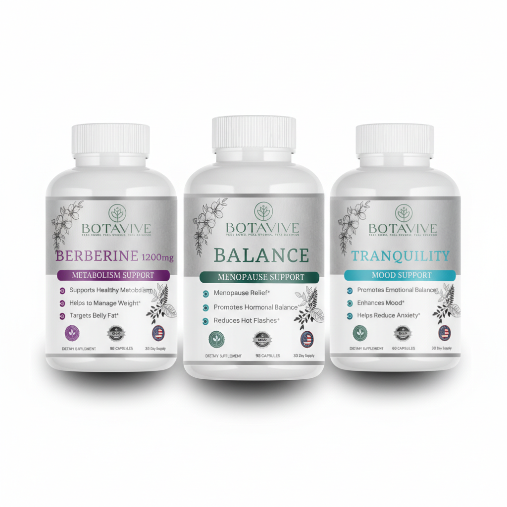 Botavive Relief bundle: Berberine 1200mg, Balance & Tranquility capsules for metabolism, menopause & mood support