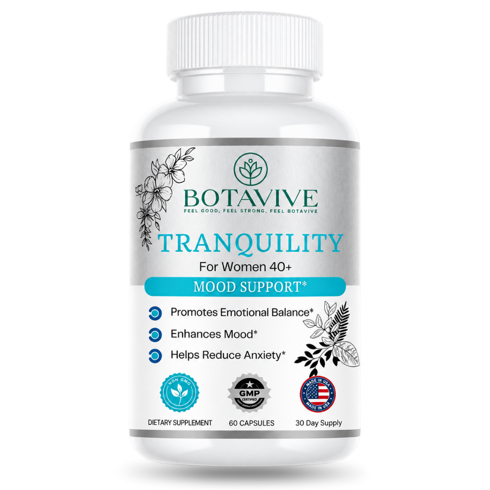 Botavive Tranquility supplement bottle for perimenopause stress and anxiety support