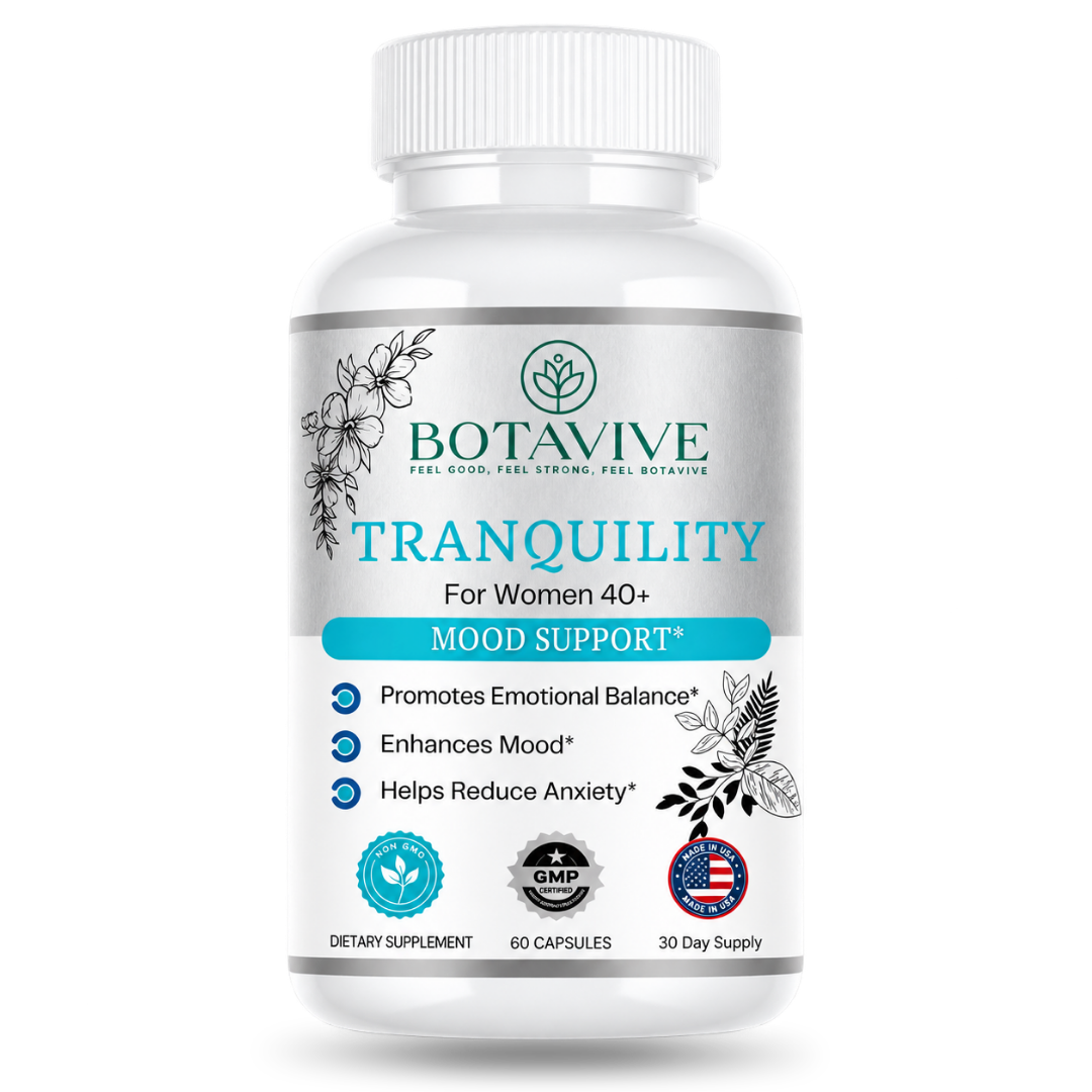 Botavive Tranquility supplement bottle for perimenopause stress and anxiety support